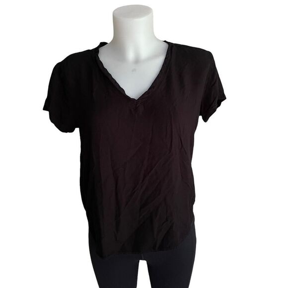 CLOTH AND STONE rayon v neck short sleeve top, solid black sz small‎ - Picture 1 of 8